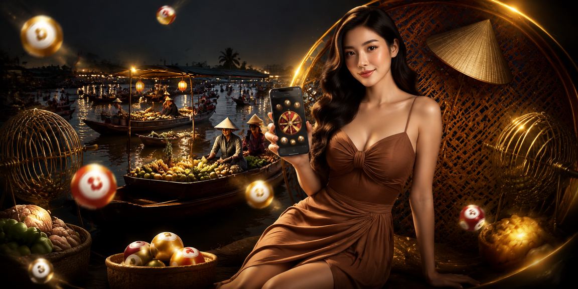 Người phụ nữ đội nón lá tại Cần Thơ theo dõi kết quả xổ số trực tuyến trên điện thoại
