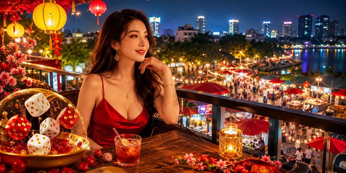 Không gian cá cược tài xỉu phong cách cà phê Hà Nội với xúc xắc và bàn chơi truyền thống