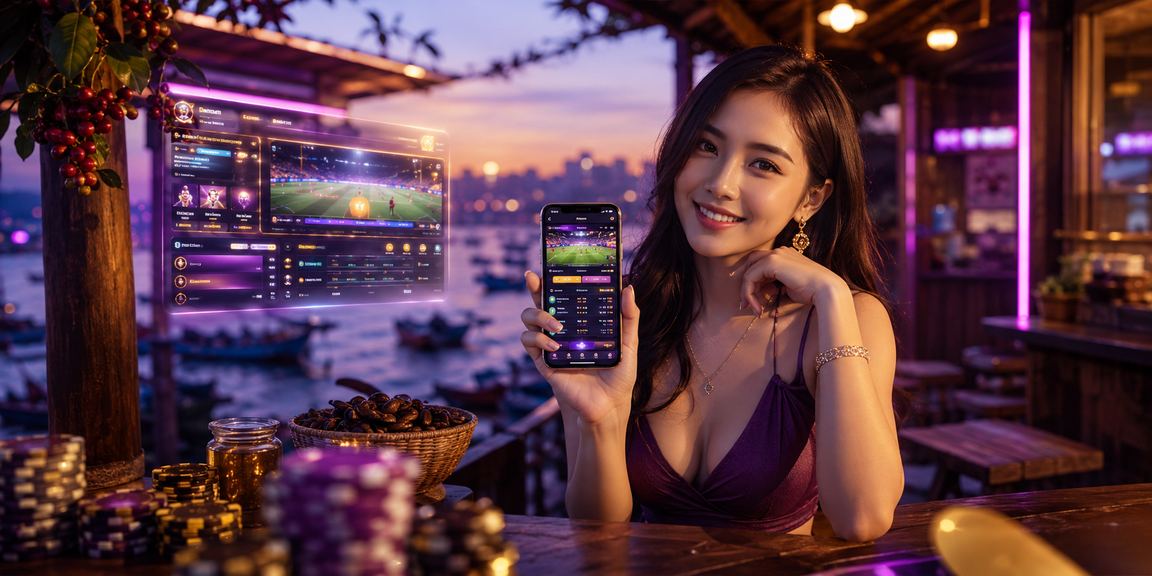 Người dùng xem thể thao và đặt cược trên điện thoại di động bên tách cà phê tại Mũi Né
